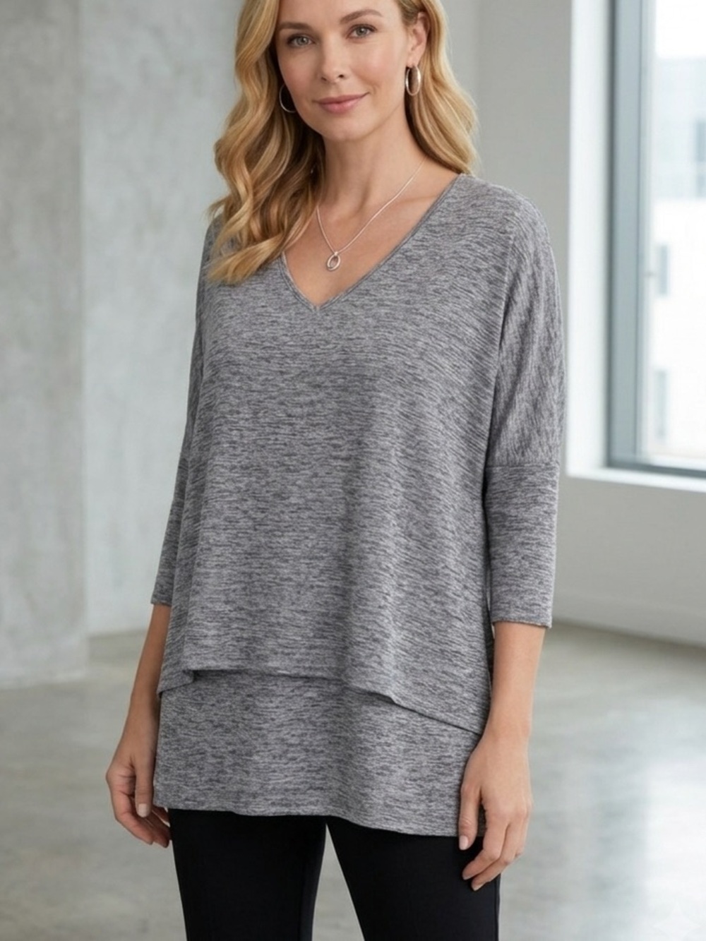 Joseph Ribkoff Silver Melange V-Neck Tunic - Size 14